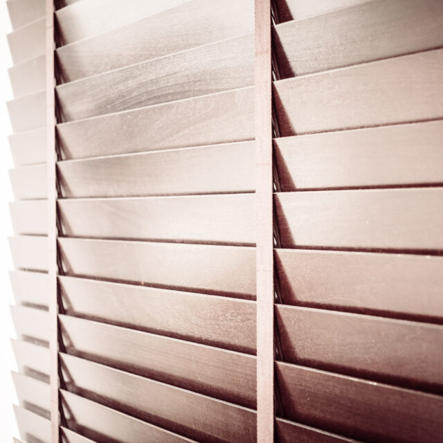 Wooden blinds and window