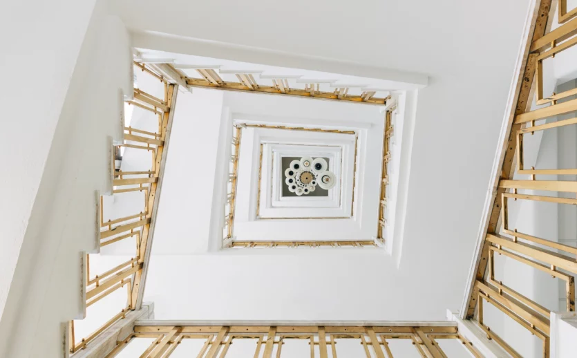 high-angle-view-modern-spiral-staircase-exhibition-lights